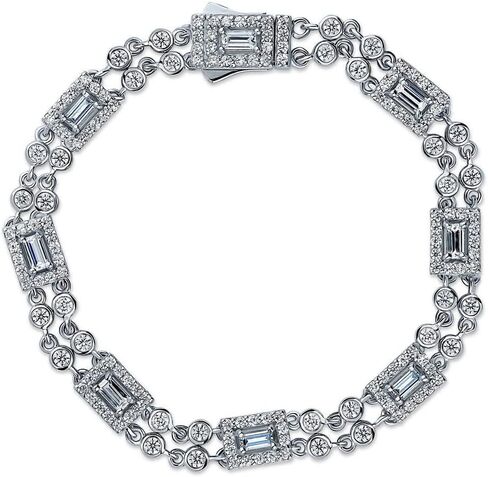 BERRICLE سوار من الفضة الإسترليني آرت ديكو مكعب زركونيا تشيكوسلوفاكيا للنساء، مطلي بالروديوم in Kuwait