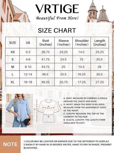 Vrtige Women's Collar Neck Button Down Roll Up Long Sleeve Blouse Shirt Top with Pocket in Saudi Arabia
