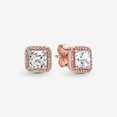 PANDORA Square Sparkle Halo Stud Earrings - Gold Earrings for Women - Great Gift for Her - 14k Rose Gold with Sparkling Cubic Zirconia, With Gift Box in Saudi Arabia
