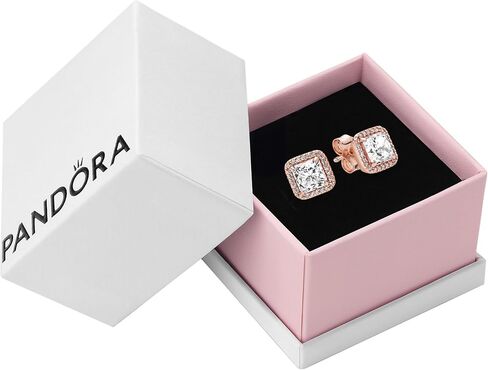 PANDORA Square Sparkle Halo Stud Earrings - Gold Earrings for Women - Great Gift for Her - 14k Rose Gold with Sparkling Cubic Zirconia, With Gift Box in Saudi Arabia