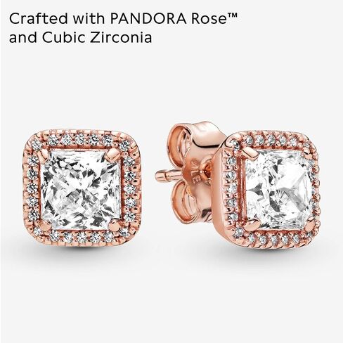 PANDORA Square Sparkle Halo Stud Earrings - Gold Earrings for Women - Great Gift for Her - 14k Rose Gold with Sparkling Cubic Zirconia, With Gift Box in Saudi Arabia