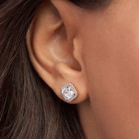 PANDORA Square Sparkle Halo Stud Earrings - Gold Earrings for Women - Great Gift for Her - 14k Rose Gold with Sparkling Cubic Zirconia, With Gift Box in Saudi Arabia