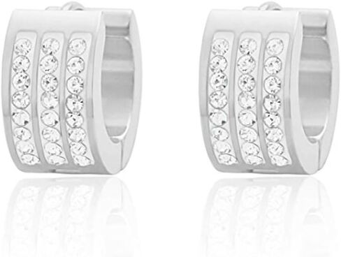 Edforce Stainless Steel Women's 3 Rows of 8 AAA Cubic Zirconia Stones Huggie Hoop Earrings in Kuwait