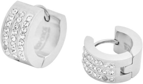 Edforce Stainless Steel Women's 3 Rows of 8 AAA Cubic Zirconia Stones Huggie Hoop Earrings in Kuwait