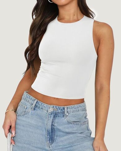 NODHUT Women's Tank Top Sexy Sleeveless High Neck Workout Crop Tops Y2k Summer Slim Fit Racer Back Halter Tops in Saudi Arabia