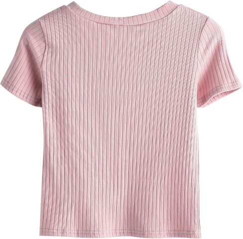 تي شيرت SweatyRocks نسائي أساسي بأكمام قصيرة ورقبة على شكل حرف V ومضلع ومتماسك in Saudi Arabia