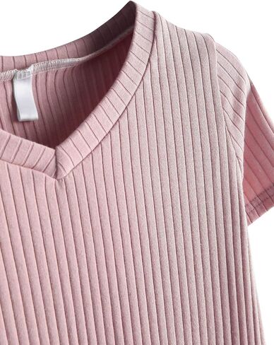 تي شيرت SweatyRocks نسائي أساسي بأكمام قصيرة ورقبة على شكل حرف V ومضلع ومتماسك in Saudi Arabia