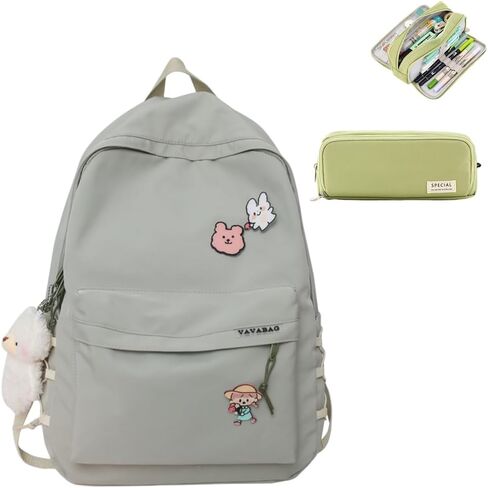 حقيبة ظهر Kawaii مع ملحقات لطيفة جمالية مقاس 15.6 بوصة للكمبيوتر المحمول على شكل دبوس قلادة قطيفة (وردي، حقيبة ظهر واحدة) in Saudi Arabia