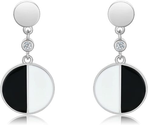 Dangle Earrings Silver Round for Women Girls Sterling Silver Drop Earring Platinum Plated Cubic Zirconia ZHOU LIU FU, Sterling Silver Cubic Zirconia, Cubic Zirconia in Kuwait