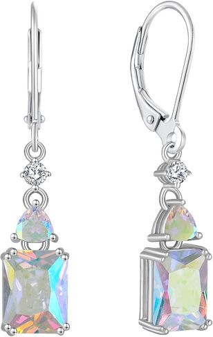 Fahonie Sterling Silver Drop Earrings with Cubic Zirconia Leverback Dangle Earrings Square Birthstone Jewelry Gifts for Women in Saudi Arabia