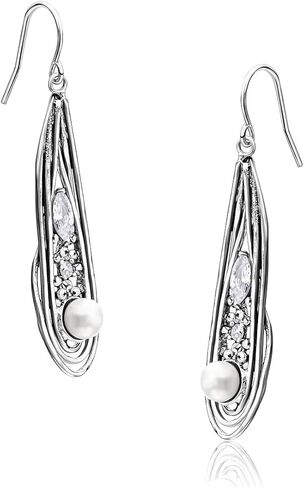 أقراط متدلية من الفضة الإسترلينية عيار 925 بتصميم زهور عتيقة ولآلئ المياه العذبة وزركونيا مكعبة مؤكسدة أنيقة وأنيقة من النيكل المضاد للحساسية والرصاص وسلك فرنسي خالٍ من الرصاص، هدية مجوهرات لها in Kuwait