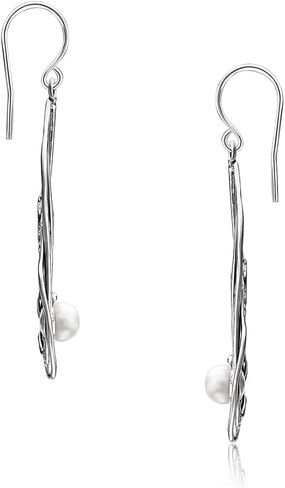 أقراط متدلية من الفضة الإسترلينية عيار 925 بتصميم زهور عتيقة ولآلئ المياه العذبة وزركونيا مكعبة مؤكسدة أنيقة وأنيقة من النيكل المضاد للحساسية والرصاص وسلك فرنسي خالٍ من الرصاص، هدية مجوهرات لها in Kuwait