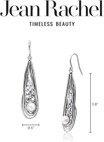 أقراط متدلية من الفضة الإسترلينية عيار 925 بتصميم زهور عتيقة ولآلئ المياه العذبة وزركونيا مكعبة مؤكسدة أنيقة وأنيقة من النيكل المضاد للحساسية والرصاص وسلك فرنسي خالٍ من الرصاص، هدية مجوهرات لها in Kuwait