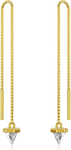 أقراط MRENITE من الذهب الأصفر عيار 14 قيراط للنساء، أقراط متدلية طويلة على شكل خط الأذن هدايا مجوهرات راقية لها in Kuwait