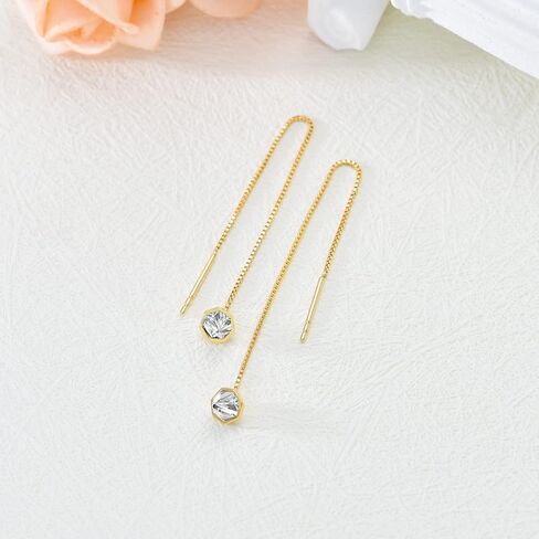 أقراط MRENITE من الذهب الأصفر عيار 14 قيراط للنساء، أقراط متدلية طويلة على شكل خط الأذن هدايا مجوهرات راقية لها in Kuwait