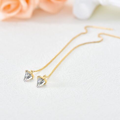 أقراط MRENITE من الذهب الأصفر عيار 14 قيراط للنساء، أقراط متدلية طويلة على شكل خط الأذن هدايا مجوهرات راقية لها in Kuwait