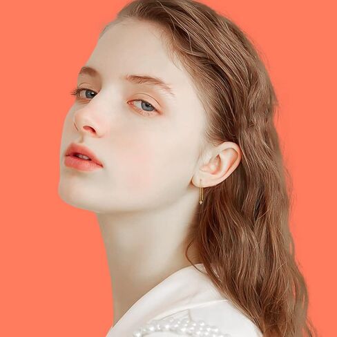 أقراط MRENITE من الذهب الأصفر عيار 14 قيراط للنساء، أقراط متدلية طويلة على شكل خط الأذن هدايا مجوهرات راقية لها in Kuwait