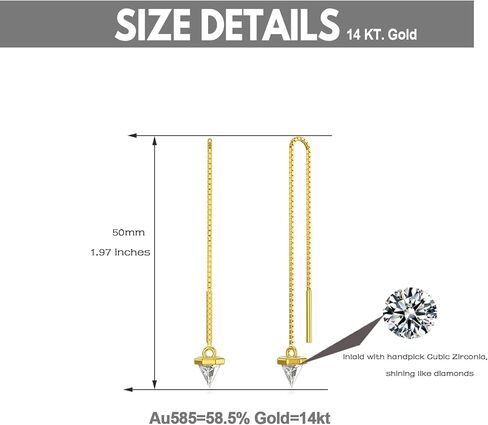 أقراط MRENITE من الذهب الأصفر عيار 14 قيراط للنساء، أقراط متدلية طويلة على شكل خط الأذن هدايا مجوهرات راقية لها in Kuwait