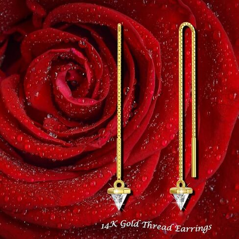 أقراط MRENITE من الذهب الأصفر عيار 14 قيراط للنساء، أقراط متدلية طويلة على شكل خط الأذن هدايا مجوهرات راقية لها in Kuwait