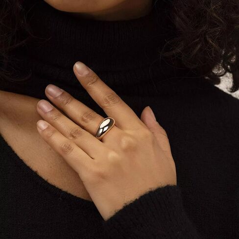 dnswez Chunky Dome Rings for Women, Fashion Stackable 14K Gold Plated Croissant Dome Star Ring Twisted Statement CZ Rings Signet Band Jewelry Gifts for Teen Girls in Saudi Arabia