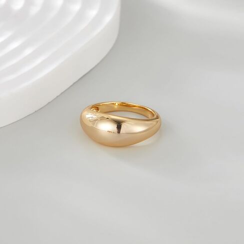 dnswez Chunky Dome Rings for Women, Fashion Stackable 14K Gold Plated Croissant Dome Star Ring Twisted Statement CZ Rings Signet Band Jewelry Gifts for Teen Girls in Saudi Arabia