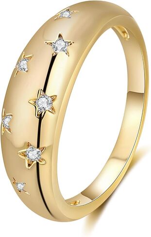 dnswez Chunky Dome Rings for Women, Fashion Stackable 14K Gold Plated Croissant Dome Star Ring Twisted Statement CZ Rings Signet Band Jewelry Gifts for Teen Girls in Saudi Arabia