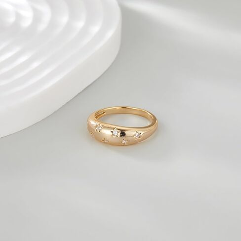 dnswez Chunky Dome Rings for Women, Fashion Stackable 14K Gold Plated Croissant Dome Star Ring Twisted Statement CZ Rings Signet Band Jewelry Gifts for Teen Girls in Saudi Arabia