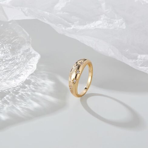 dnswez Chunky Dome Rings for Women, Fashion Stackable 14K Gold Plated Croissant Dome Star Ring Twisted Statement CZ Rings Signet Band Jewelry Gifts for Teen Girls in Saudi Arabia