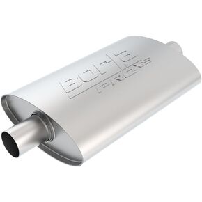 BORLA 40364 ProXS Universal Perfrormance Muffler 2.5" Center Inlet 2.5" Center Outlet 4" x 9.5" Oval x 14" Long Body 19" Overall Length Un-Nothed Necks Reversible Design T-304 Stainless Steel