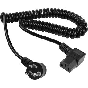 RIIEYOCA 90 Degree Right Angle 3 Prong Power Coiled Cord,Up Angle 18AWG NEMA 5-15P to Down Angle IEC 320 C13 10A 125V TV Power Spring Cable for Computer, PC, Desktop, Printer, Scanner1.97FT-4.9FT(D)