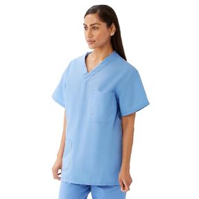 Medline ComfortEase Unisex Reversible Scrub Top, 2 Pockets, Jade, Size Medium