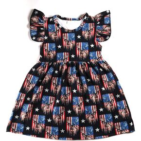 Girls 4th of July Dress Kids Red and White Striped Five-Pointed Star Pattern Toddler