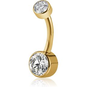 FINE4U ASTM F136 Solid Titanium Belly Button Ring 14G 8mm 10mm 12mm - Hypoallergenic Belly Piercing Jewelry with Cubic Zirconia, Short Bar Navel Piercings Gift for Women