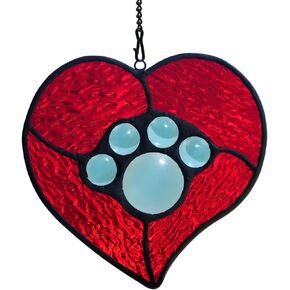 Dog Loss Memorial Gifts for Dog Lovers,Loss of Dog Sympathy Gift Pet Paw Print Stained Glass Window Hanging,Dog Passing Away Gift,Heart-Shaped Dog Paw Dog Lovers Gifts for Women Mom Grandma