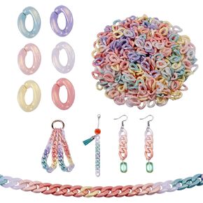 BEEFLYING 1200Pcs Spray Painted Acrylic Linking Rings Rubberized Style Quick Link Connectors for Curb Chains Making Twist Chains for Necklace Bracelet Earring Jewelry Making