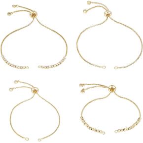 Beebeecraft 1 Box 8Pcs 4 Styles Adjustable Slider Bracelet 18K Gold Plated Bolo Bracelets Makings Chains Extender Chain Metal for DIY Jewellery Making Crafts