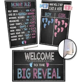 Gender Reveal Board Games 12/9" with Stand, 48 Blue and Pink Voting Stickers, Welcome Sign, Erasable White Marker and Clips, Party Supplies Decorations, Photo Props Centerpiece