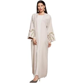 MedeShe Chic Floral Embroidery Open Kimono Abaya For Muslim Jalabiya Long Sleeve Moroccan Robe