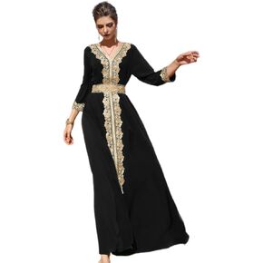 IBAKOM Abaya for Women Floral Lace Ethnic Moroccan Dress Muslim Dubai Attire Islamic Clothes Wedding Eid Ramadan Jalabiya