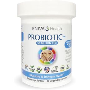 Eniva Health Probiotic with Prebiotic 10 Strains | 50 Billion CFUs Per Capsule | 30 Capsules Per Bottle | Doctor Formulated | Patented Release Capsules | No fillers