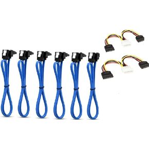 Sata Cable Sata Cable TXLOVE 18 Inch SATA III 6.0 Gbps Data Cable with Locking Latch + 2 Pack 6-Inch/15CM 4pin to 15pin SATA Power Splitter Cable (Blu 6Pack Sata Cable+2Pcs SATA Power Splitter Cable)