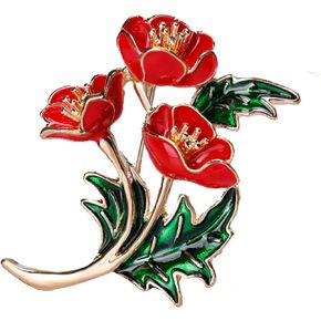 BEKECH Poppy Brooch Pin Rememorial Day Flower Brooch Enamel Poppy Brooches for Women Solider Remember Memorial Day Gifts