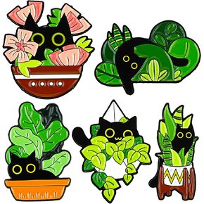 5Pcs Funny Animal Enamel Brooch Pins Badges, Cat Enamel Pins Set Cartoon Lapel Badges for Women Girl Cute Black Cat Pins for Bags Clothing