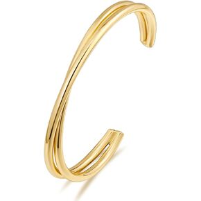 CLASSYZINT Dainty Gold/Silver Muilt-layer Cuff Bangle Bracelets For Women Adjustable Thin Minimalist Open Cuff Bracelet