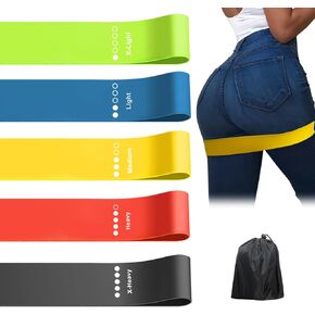 Exercise Resistance Bands Set for 5 Natural Latex Workout Bands with Handles for Working Out | Suitable for Pilates, Stretching, Physical Therapy, Yoga, Work from Home Fitness