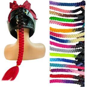 Helmet Hair Helmet Pigtails Gradient Ramp Helmet Braids Ponytail with Suction Cup for Motorcycle Bike 1PC (Helmet NOT Included)
