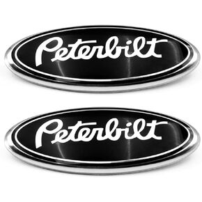 2PCS Peterbilt Oval Emblem 9" ABS Aluminum Car Front Grille Grill Hood Trunk Emblem Badge 4L34-15402A-CA Black Silver