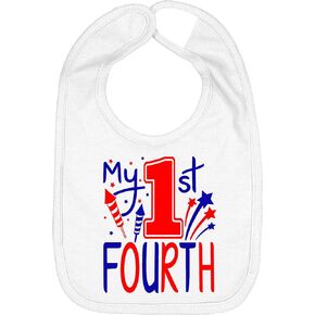 Aiden's Corner Handmade Cute Baby Boy Girl Red White Blue 4th of July Outfits - My 1st Fourth Bodysuits and Bibs (OSFA Bib)