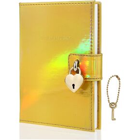 Mazeran Heart Shaped Lock Journal, Laser Rainbow PU Croco Embossed Hard Cover Notebook Travel Diary, B6 Lined Locking with Key Personal Planner Secret Organizers Gift for Girls Women Daughter