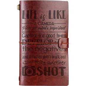 Photographer Gifts Journal for Women, Men, Photography Gifts for Photographers, Leather Embossed Refillable Notebook, Sketchbook, Travel Diary, 7x5 Inches - Camera